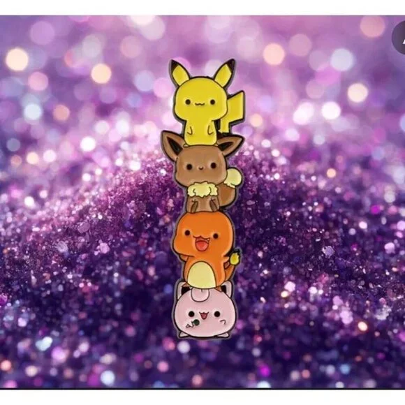 Melodic Stackers: Pokemon Jigglypuff, Charmander, Eevee, Pikachu Enamel Pin - Picture 1 of 5